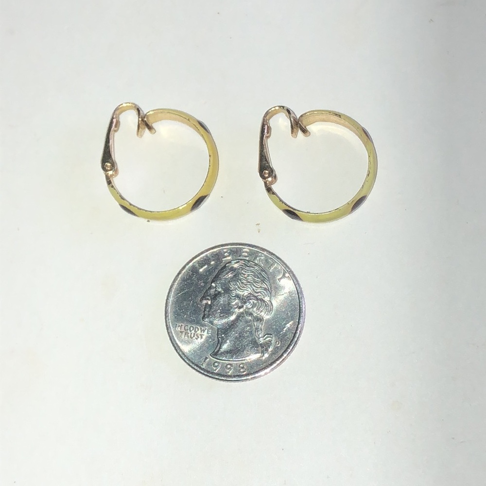 Yellow Clip On Hoop Earrings with Black Dot Accents - Picture 5 of 5